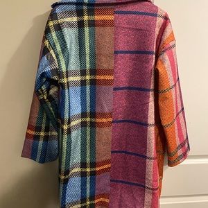 VChics Color Block Plaid Long Sleeve Coat